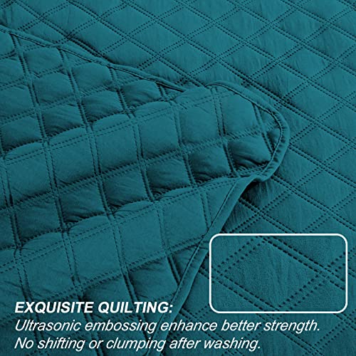 Exclusivo Mezcla 3-Piece Navy Blue King Size Quilt Set, Box Pattern Ultrasonic Lightweight And Soft Quilts/Bedspreads/Coverlets/Bedding Set (Includes 1 Quilt, 2 Pillow Shams) For All Seasons #TOP4
