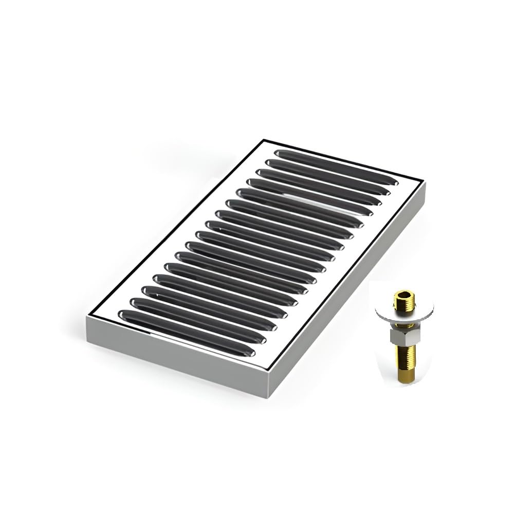 15-Inch Drip Tray with Center Drain for Bar Taps and Beverage Dispensers - Surface Mount Drip Tray - Brushed Stainless Steel