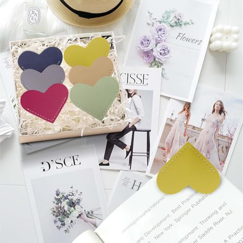 Image of Leather Heart Bookmarks - Winjeto 6 Pieces Book Lovers Gifts for Women Kids | Bulk Gifts | Cute Corner Bookmark | Book Markers | Bible Study | School Office Home Journal Supplies Accessories Stationary