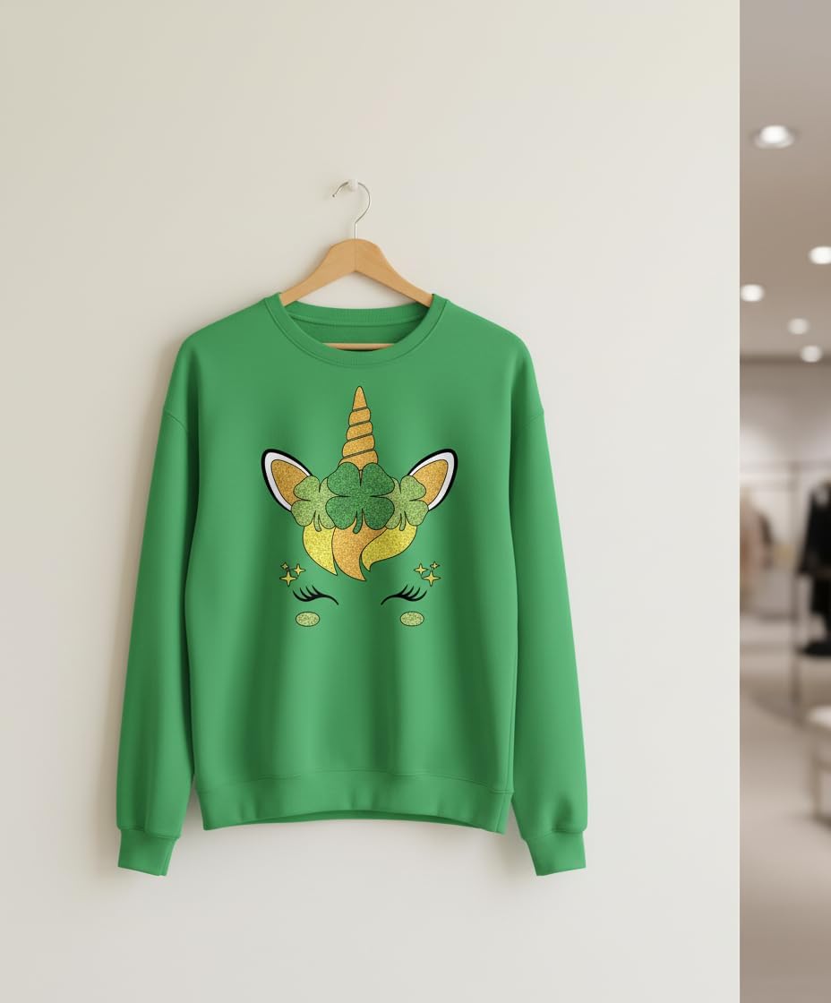 Unicorn Face St Patrick's Day Shamrock Irish Clover T-Shirt for Women Teen Girls Kids Lucky Daughter Wife Mom