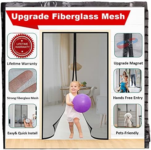 IKSTAR Magnetic Screen Door, Mosquito Net, Keep Bugs Out, Let Cool Breeze in - Self Sealing Magnets - Retractable Mesh Closure - Curtain Works with Pets, Sliding Door, Single-38×98"