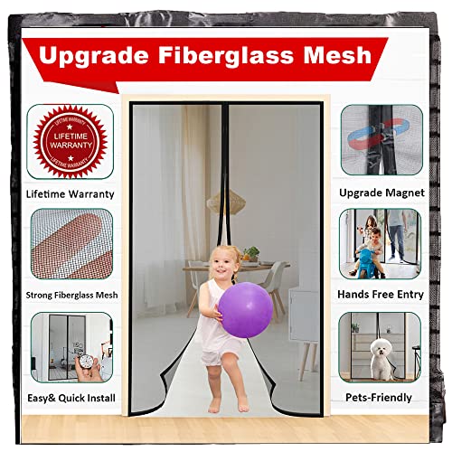 Ikstar Magnetic Screen Door, Mosquito Net, Keep Bugs Out, Let Cool Breeze In - Self Sealing Magnets - Retractable Mesh Closure - Curtain Works With Pets, Sliding Door, Single-38×98" #TOP12