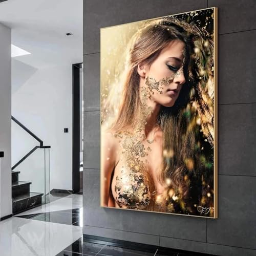 Toile imprimée figurine femme dorée KEBIA, œuvre d'art mural raffinée de 35 x 50 cm