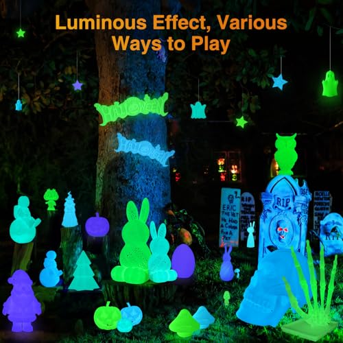 Image of PLA Glow in The Dark Filament Bundle | 4-Pack(1kg per Spool, 4kg Total) | Night Light Fluorescent 3D Printer Filament (Blue, Green, Purple, Teal) 1.75mm Fits FDM 3D Printers & 3D Pens