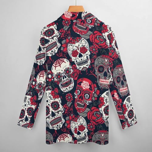 Day of The Dead Colorful Sugar Skull Blazers for Women Fashion Business Casual Office,Elegant Jacket Coat with Pockets3