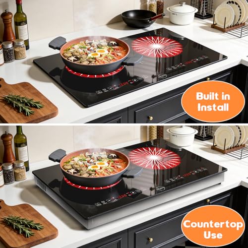 Image of Hobsir 2 Burner Electric Cooktop 110V with Plug, 2000W Independent Power