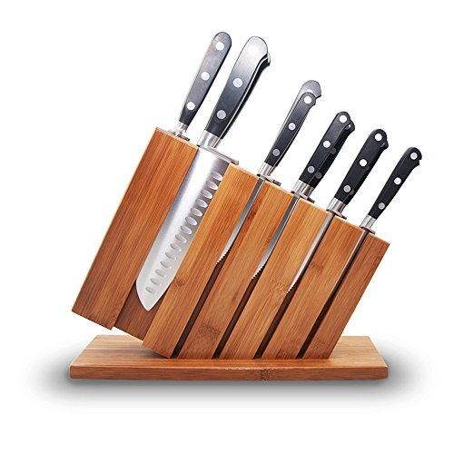 Premium Stainless Steel 12 Piece Kitchen Knife Set with Bamboo Wooden Block & Sharpener - Includes Chef, Santoku, Bread Knife, 6 Steak Knives & Paring Knife