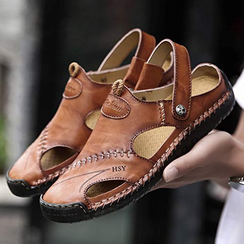 Men's Casual Leather Fashion Sandals Closed Toe Outdoor Fisherman Hiking Shoes Wide Width House Slippers Lightweight Summer Water Shoes4