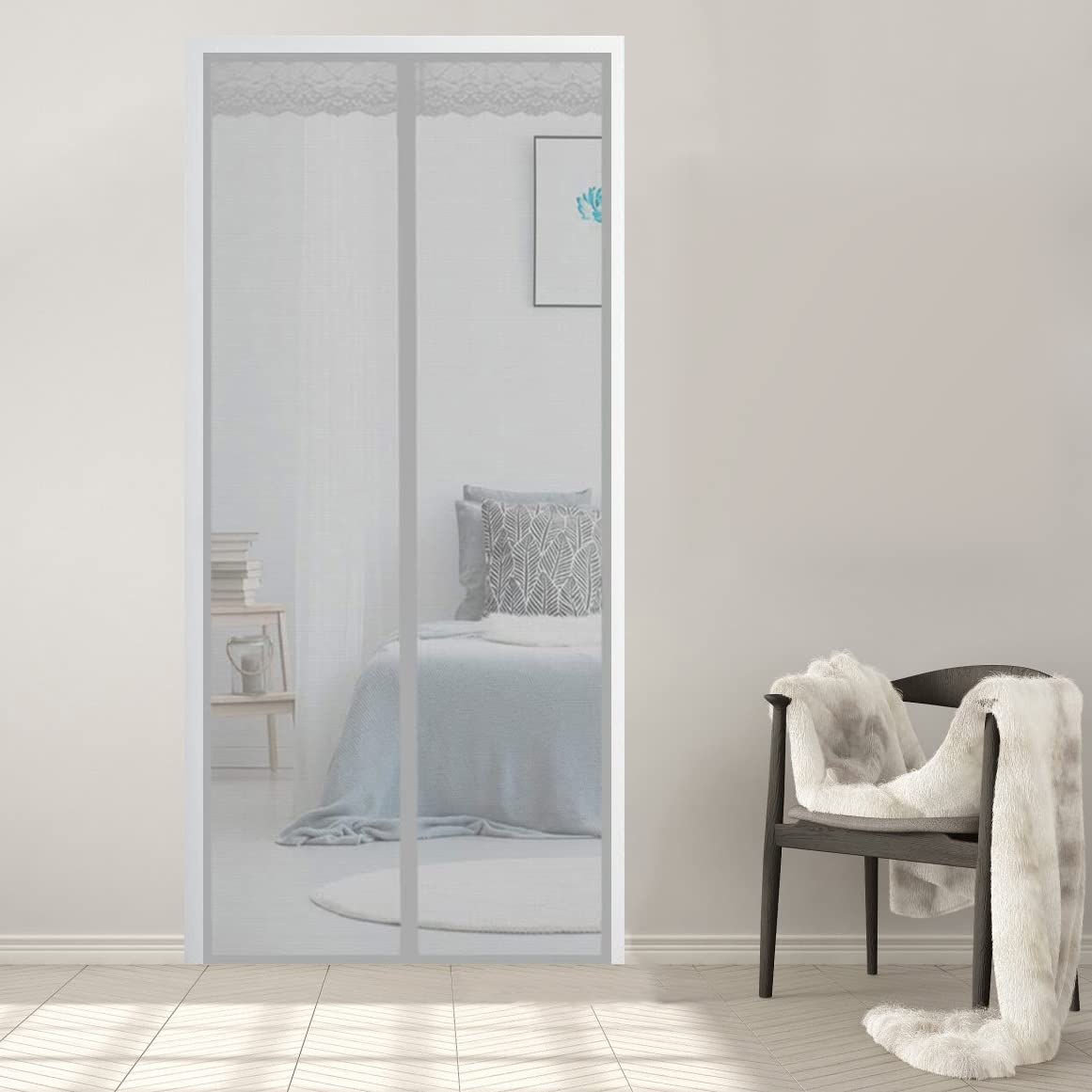 AMZERO Door Screen Magnetic Closure, 80x210cm Mosquito Door Anti Mosquito Bugs Easy Install for Keep Bugs Fly Out, Gray