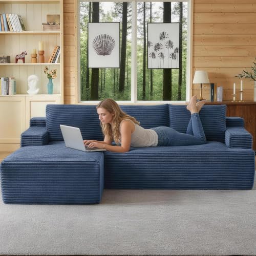 Image of Boneless Couch, Modular Sectional Couches for Living Room, U-Shaped Cloud Couch Sofa with Deep Seat, Fluffy Corduroy Upholstered Corner Sofa