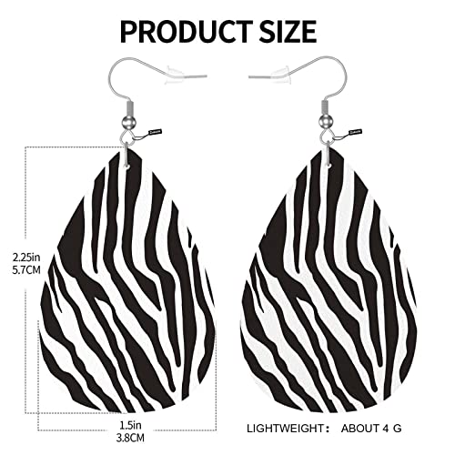 Zokola Zebra Print Womens Leather Earrings, Black White Tiger Stripes Animal Zebra Skin Charm Teardrop Faux Leather Dangle Earrings Sexy Earrings For Party Holiday Jewelry3