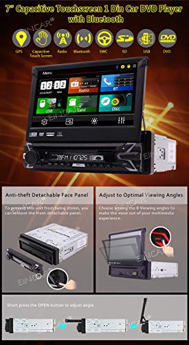 1Din Car Stereo GPS Navigation Automotive Parts Bluetooth Single 1 Din Radio Autoradio GPS in Dash Head Unit with 8GB SD Map Card 7 Inch Capacitive Touchscreen Auto CD DVD Player with Backup Camera - Thumbnail 2