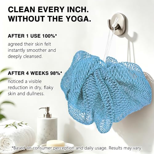 Image of UJFQBH African Net Sponge Authentic 3 Pack, the Gentle Exfoliating Body Scrubber that Unclogs Pores, Reaches Your Back, Dries Fast, and Leaves Skin Smooth Day After Day(Green, Sky Blue, Rose Red)