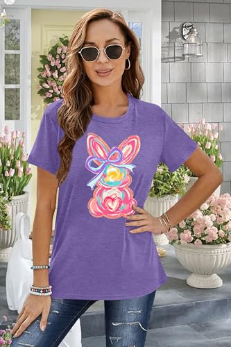 Image of Women Happy Easter T Shirt Bunny Rabbit Graphic T-Shirt Funny Letter Printed Shirts Short Sleeve Tops
