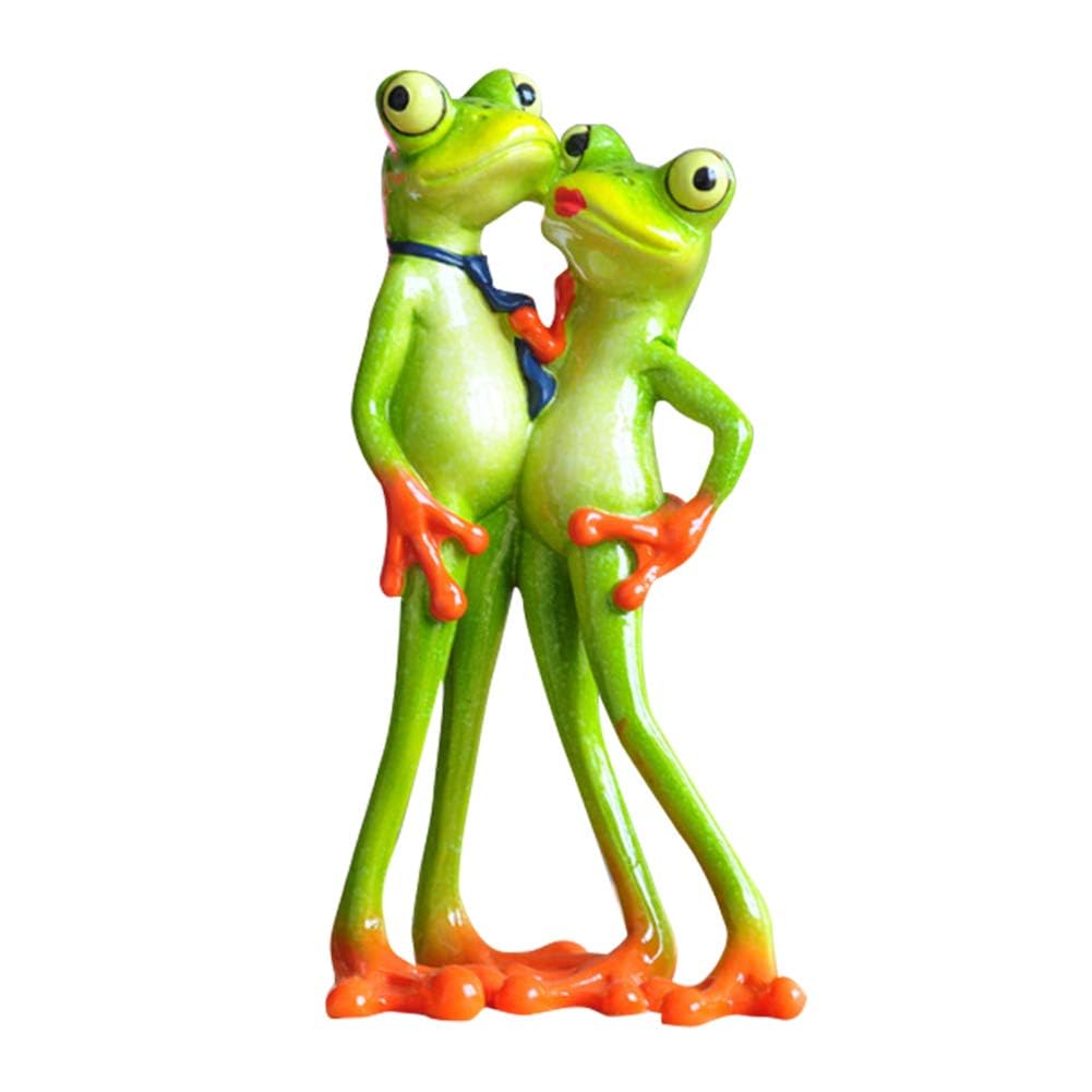 Excefore Frog Figurines Decor Funny Creative Craft Resin Green Frog Sculpture Statue for Home Office Desk Tabletop Bathroom Decoration, Ornament Gift (Our Group Photo)
