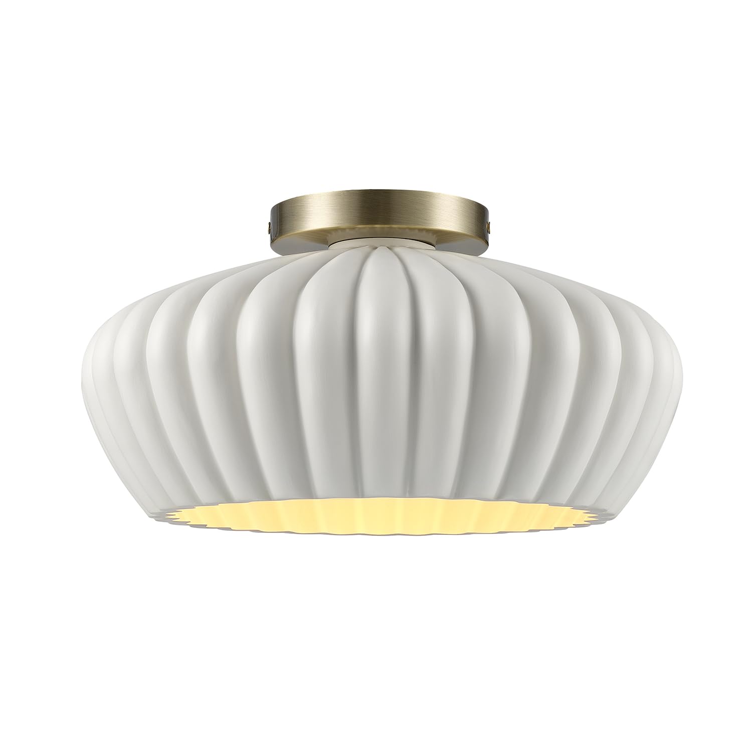 globe electric 1-light flush mount ceiling light, brass, cream resin shade, organic modern minimalist style for home lighting
