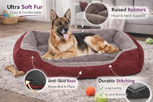 Image of SITSNOOZE Reversible Orthopedic Donut Dog Bed Large Size for Pets 10 to 20 kg Washable Cotton Sofa for Labrador, German Shepherd and Golden Retriever (Red & Brown, L)
