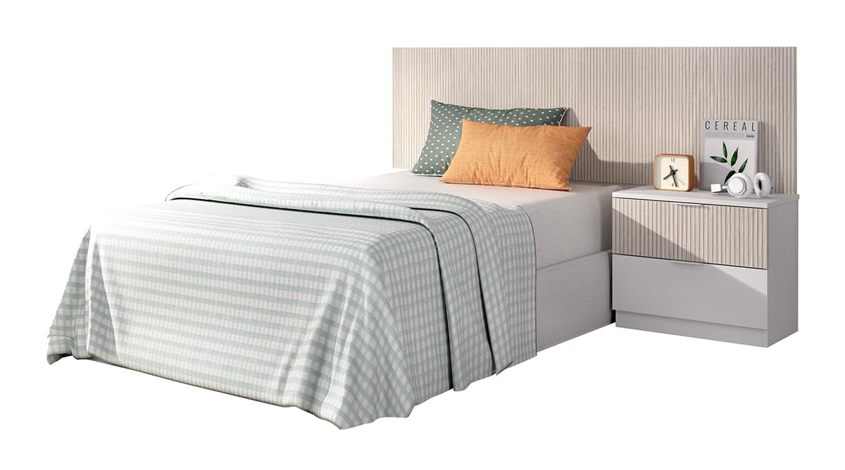 PEGANE Ensemble Chambre Enfant avec Couchage 90 x 190 cm Coloris Imitation lamelles, Blanc