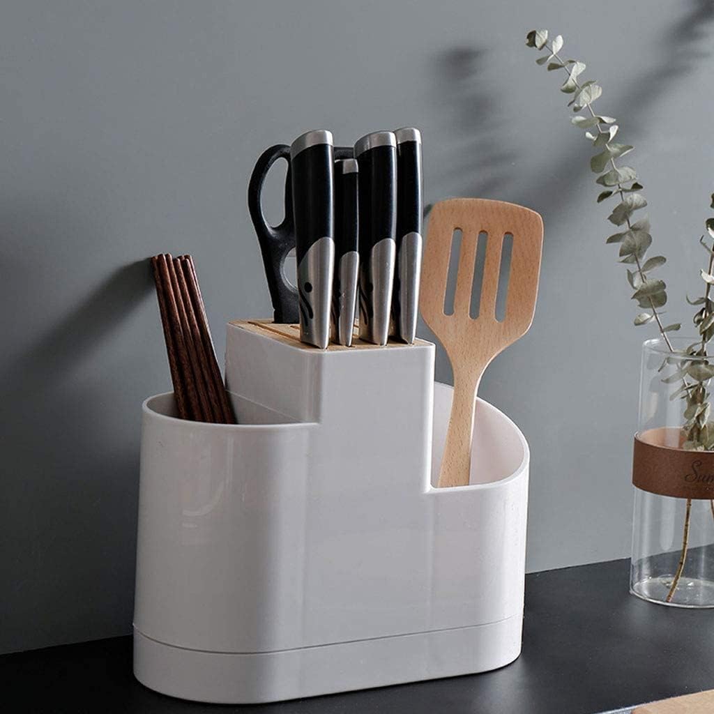Knife Block Storage Stand Kitchen,Only Selling Cutter Holder,Plastic Shelving Dish Chopsticks Cutlery Rack Drain Tools,White