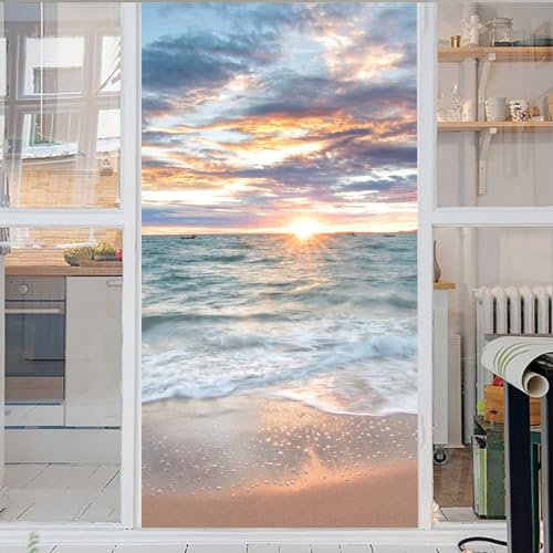 Meer Selbsthaftend Blickdicht Strand 3D Fensterfolie - Statische Einfache...