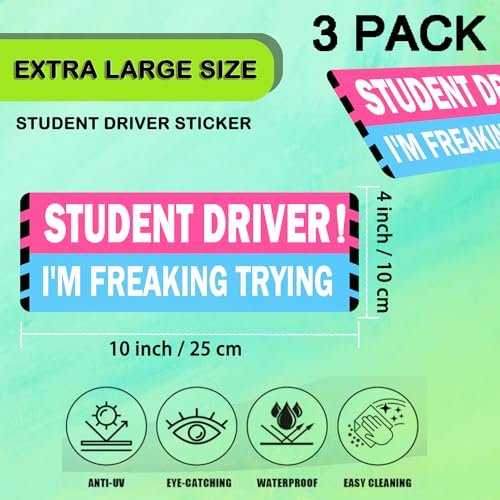 Image of Miss Kiss Student Driver Car Magnet, 3 Pack Extra Large Student Driver Signs for Car, Reflective New Driver Vehicle Bumper Magnetic Sticker, Novice Driver Safety Warning Sign, Pink