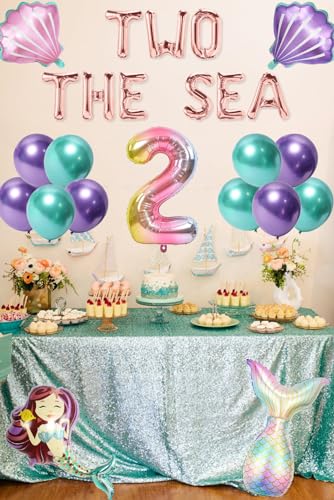 Image of Two the Sea 2nd Birthday Party Balloon Banner for Under the Sea 2nd Birthday Party Girls' Mermaid Second Birthday Party Decorations