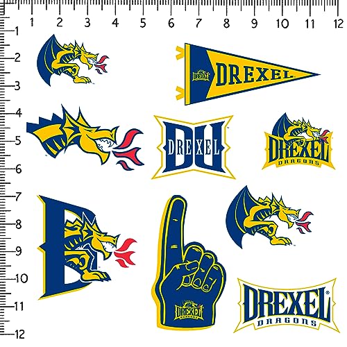 Image of Drexel University 9ct Vinyl Large Deluxe Stickers Variety Pack - Laptop, Water Bottle, Scrapbooking, Tablet, Skateboard, Indoor /Outdoor - Set of 9