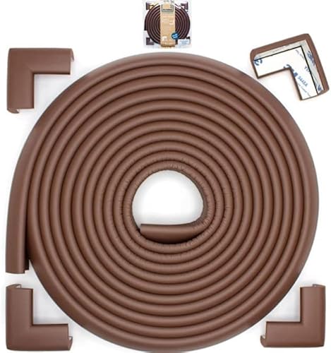 RovingCove Slim-Fit Corner Edge Protector for Baby Proofing (Small 15ft Edge 4 Corners), Furniture Safety Corner Edge Bumper Guard, Soft NBR Rubber Foam, 3M Adhesive, Coffee Brown