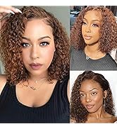 Chocolate Brown Short Curly Bob Lace Front Wigs Human Hair Deep Wave Wig Pre Plucked 13X4 HD Tran...
