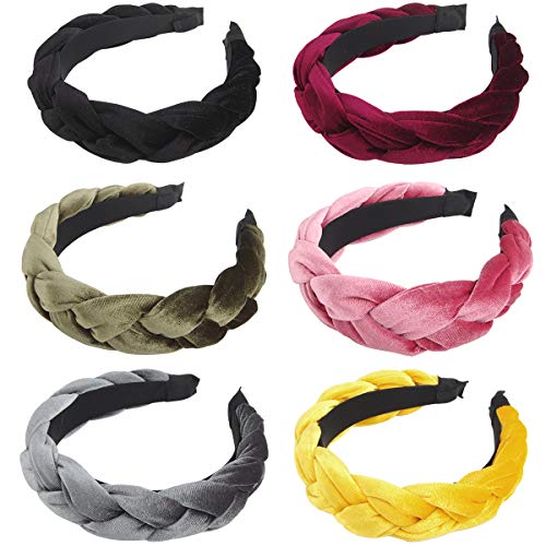 Wide Hair Hoop Headbands for Women Fashion Twisted Knotted Hairband Velvet Braided Hair Accessories for Girl Women, 6 Pack