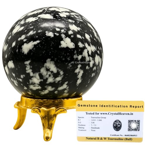 Image of Certified Black & White Tourmaline Crystal Ball for Meditation - Premium Crystal Vastu Items for Home and Feng Shui Items for Good Luck - Ideal for Pooja Supplies and Spiritual Practices (1.5 inch Inch)
