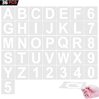 4'' Letter Stencils, 36 Pcs Alphabet Art Craft Stencils, Reusable Plastic Number Templates Letter Stencils for Wood, Wall, Fabric, Rock, Chalkboard, Signage