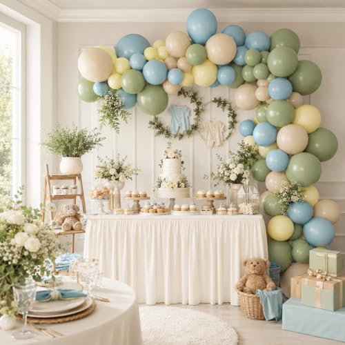 Image of Sage Green Blue Balloons, 12 Inchs Dusty Blue Yellow Avocado Green Apricot Balloons for Girls Kids Birthday Party Wedding Anniversary Engagement Bridal Baby Shower Decorations