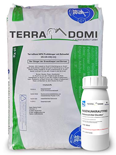 TerraDomi NPK 15-15-15 Rasendünger mit Rasenunkrautvernichter