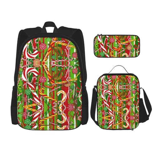 Merry Christmas Print 3 Piece Set Backpack, Lunch Bag, Pencil Case, Cute Sturdy For College And Travel