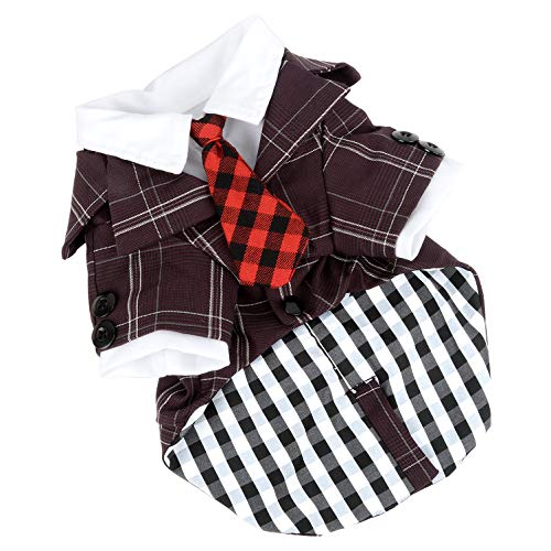 最安値 Ranphy Ranphy 犬の服 タキシード スーツ 格子柄 ネクタイ付き 結婚式 小型犬 中型犬 犬用コート洋服 紳士スーツ ドッグウェア おしゃれ 猫服 お祝い パーティー 記念 写真 犬シャツ チワワ 散歩 お出掛け パープル S の価格比較