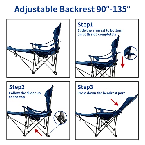 Mycoqu Camping Lounge Chair, Oversized Folding Reclining Camping Chair, Portable Recliner With Footrest, Carry Bag And Cup Holder, 320 Ibs Weight Capacity(Blue) #TOP5