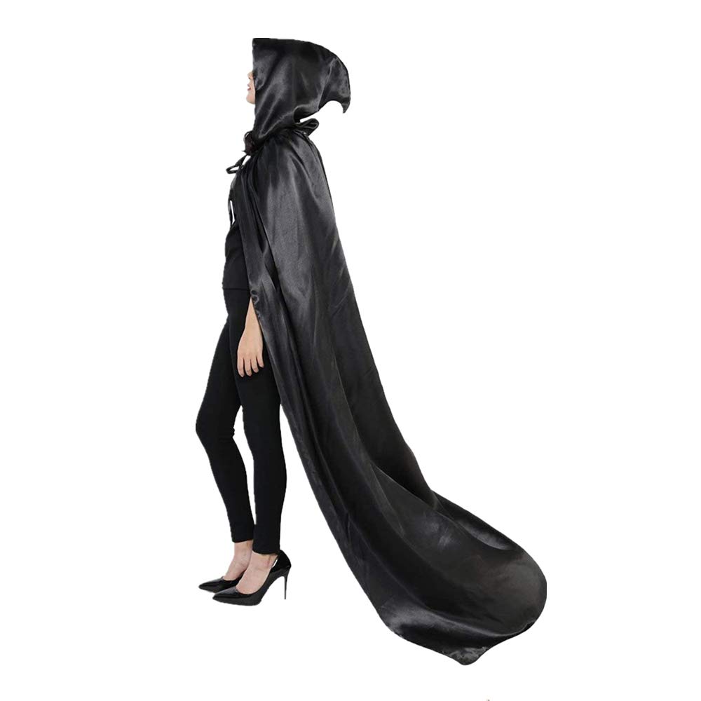 BOSSTER Mantello con Cappuccio Nero Halloween Lungo Mantello Unisex Cape à Capuche mit Haltegurt per Halloween Festa in Costume
