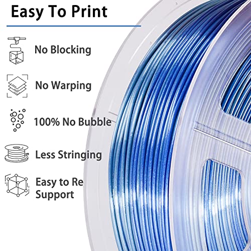 Image of PLA 3D Printer Filament, PLA Filament Silk Silver Shiny Blue PLA Filament 1.75mm + /- 0.02mm, 3D Printing Filament 1kg /2.2lbs
