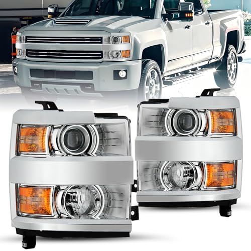 JSBOYAT Fits 2015-2019 Chevy Silverado 2500 3500 HD Halogen Headlight Assembly Factory OE Style Projector Headlamp Replacement LH+RH Pair Chrome Housing