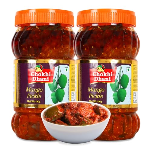 Image of Chokhi Dhani Mango Pickle Pack of 2 (1kg Each) | Aam Ka Achar | Spicy & Tangy Indian Pickle in Mustard Oil | Traditional Homemade Taste