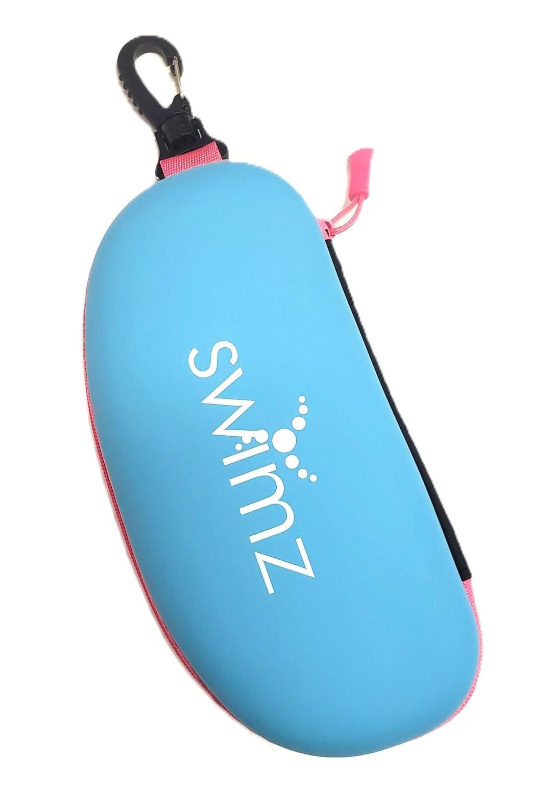 Swimz Armour Swim Goggle Case Pro – Semi‑Rigid EVA Protective Goggles Holder with Carabiner Clip (Blue/Pink/White)
