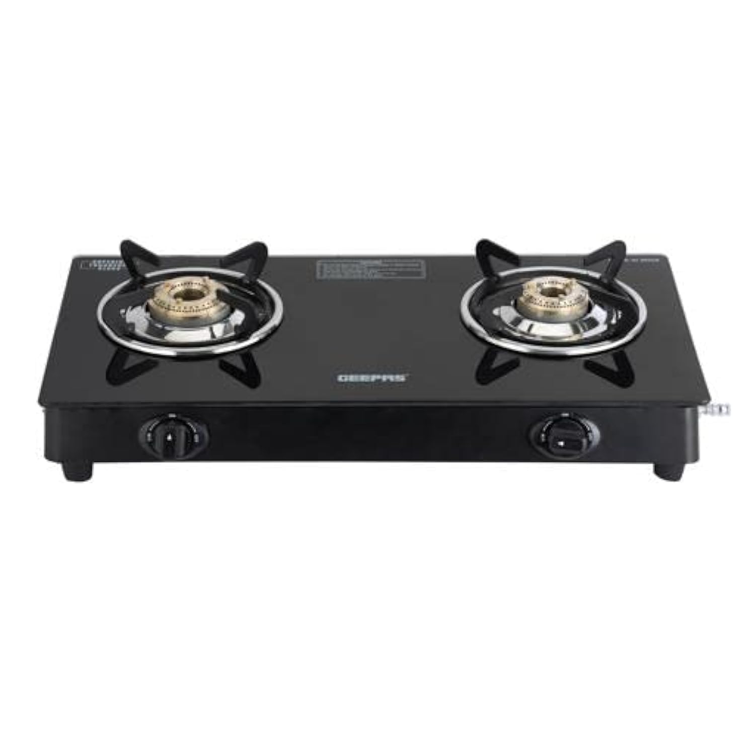 Geepas Gas Cooker| GGC31028|Two Burners| Tempered Glass Top| Auto Ignition| Durable Brass Burner| LPG Gas Stove| Heat Resistant| Stainless Steel Water Tray| Black| 2 Years Warranty