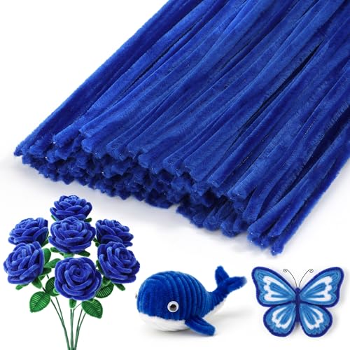 Caydo 100PCS Pipe Cleaners for Flowers Making Royal Blue Pipe Cleaners Bulk for Home Decorations and DIY Craft Projects (12 Inch x 6 mm)