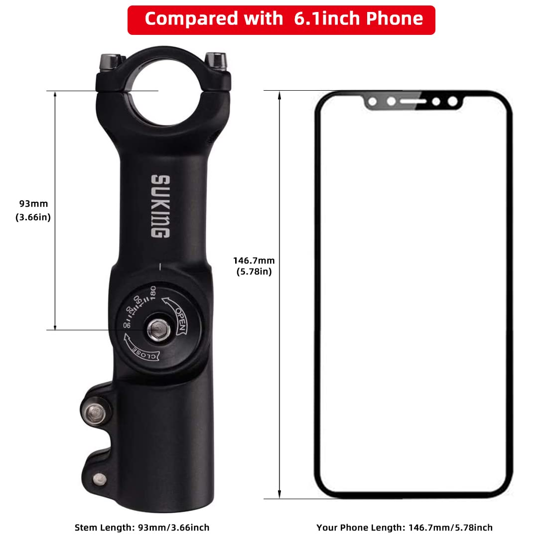 BESNIN Potence de vélo réglable de 0 à 90 degrés 31,8 mm ou 25,4 mm, 60 mm ou 90 mm ou 93 mm ou 100 mm, potence réglable pour VTT, vélo de route, VTT (0-90° 31,8 x 93)