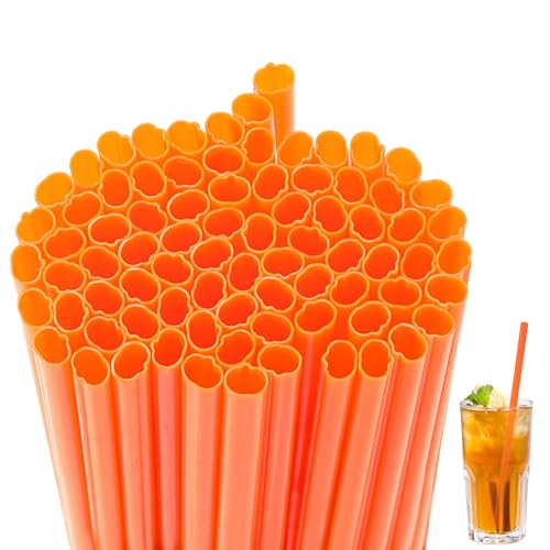 Potchen 100 Pcs Plastic Straws Disposable Drinking Straw Bulk for Summer Hawaii Game Fruit Party Supplies (Orange)