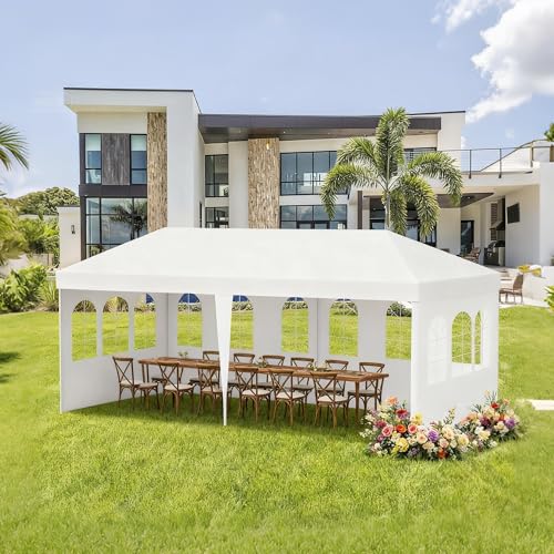 10' x 20' White Gazebo Canopy Tent with 4 Removable Sidewalls, Outdoor Shade Shelter with Transparent Windows for Party, Wedding, Birthday, Events, Gatherings, BBQ, Patio