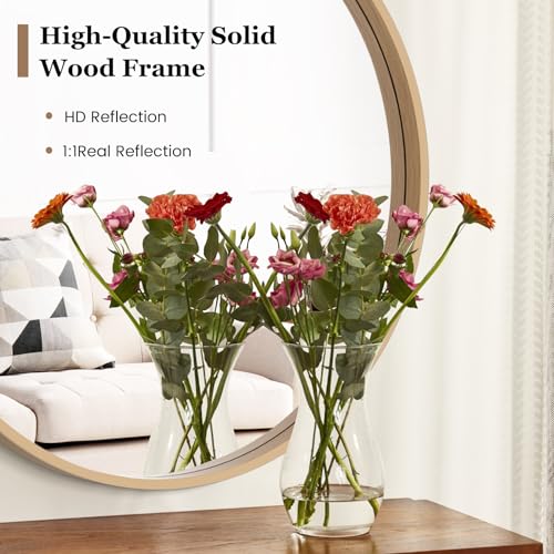 HOMECOOKIN-Round-Wood-Mirror-24-Round-Bathroom-Wall-Mirror-Circle-Mirrors-for-Wall-Decor-Vanity-Living-Room-Bedroom-Entryway-Natural HOMECOOKIN Round Wood Mirror 24 Round Bathroom Wall Mirror Circle Mirrors for Wall Decor Vanity Living Room Bedroom Entryway Natural