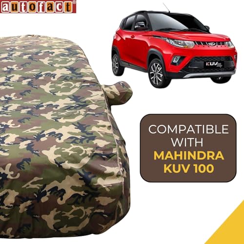 Image of KUV100 Waterproof Car Cover with Mirror Pockets, Jungle Print Army Design, 4x4 American Matty,Triple Stitched, Compatible with Mahindra KUV100 Car Cover (2016 to 2017), KUV100 Car Accessories