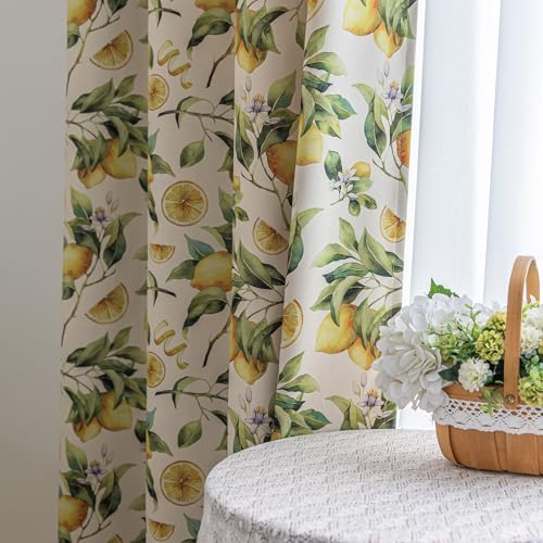Image of 80% Blackout Curtains for Bedroom, Lemon Leaf Window Drapes 72 Inch Length for Living Room, Thermal Insulated Grommet Curtains, 2 Panels